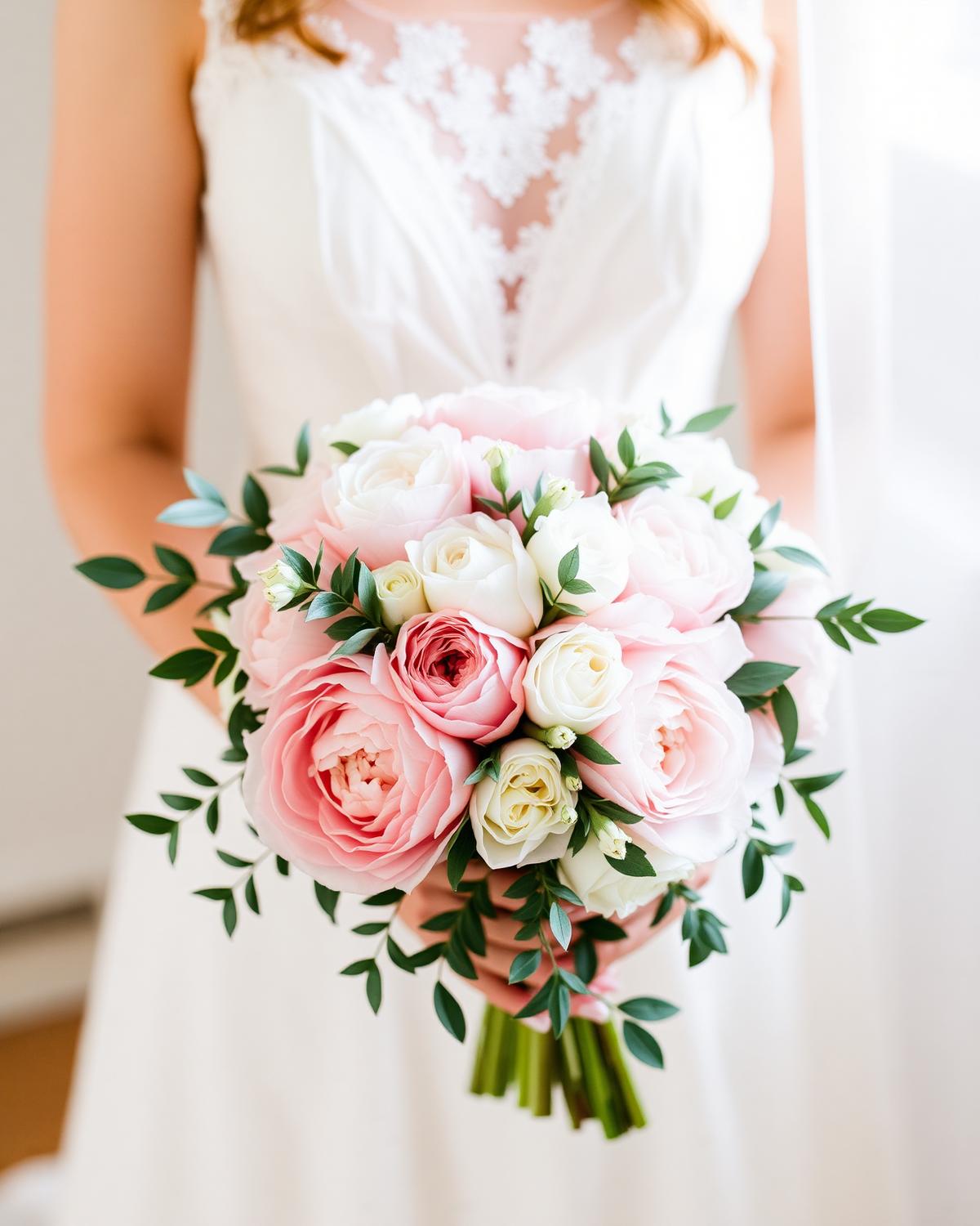 Bride holding a blush peony bouquet